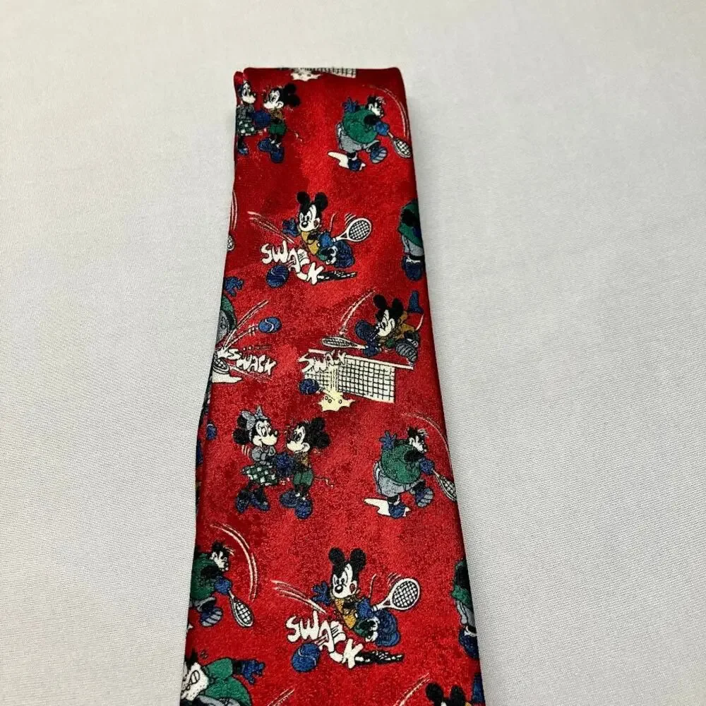 Vintage Disney Tie Mickey Unlimited Red Mickey Minnie Tennis Men’s Necktie 4”